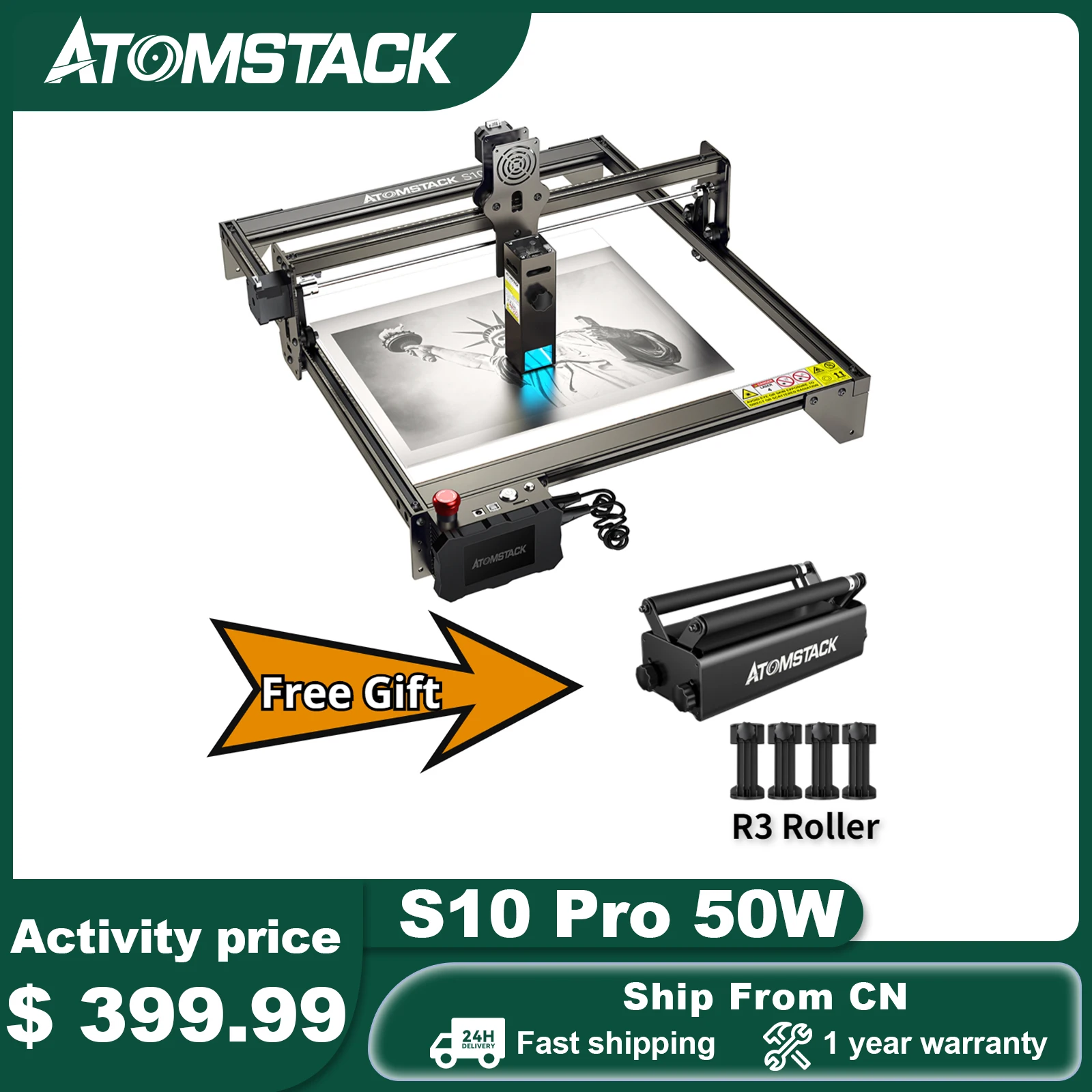 ATOMSTACK A5 20W Laser Engraver CNC Quick Assembly 410*400mm Carving Area  Full-metal Structure Fixed-focus Laser Eye Protection - AliExpress