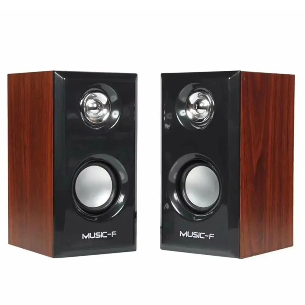 USB Wired Wood Speakers Bass Stereo Subwoofer Sound Box 3.5mm AUX Input USB Power for Desktop PC Smart Phone