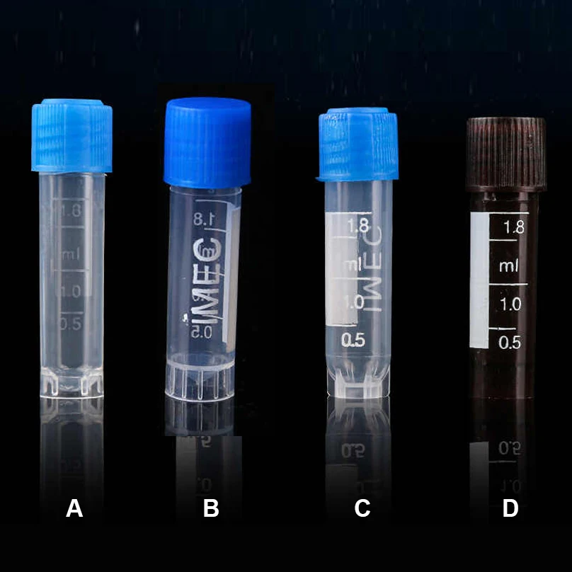 100Pcs Plastic Test Tubes Freezing Tube Vials Sample Craft Screw Cap Bottles for Office School Chemistry Supplies 1~15ml