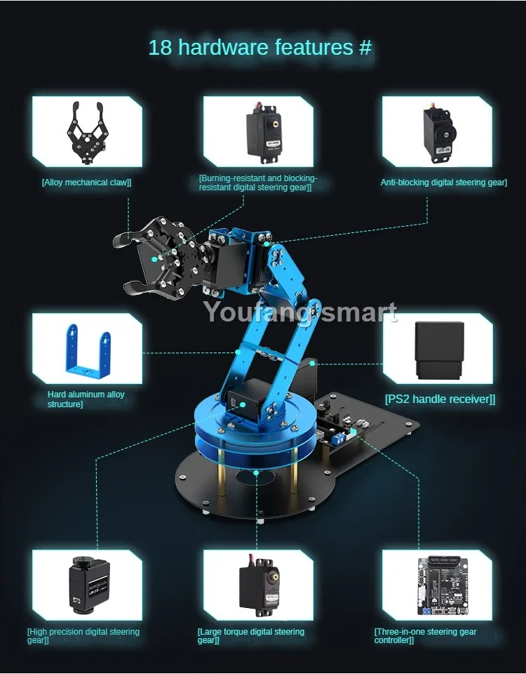 STM32 로봇 DIY 키트 프로그래밍 가능한 로봇용 기계식 암, PS2, 체성감각 장갑, 티치 펜던트, 금속 합금, 6 DOF 로봇 암