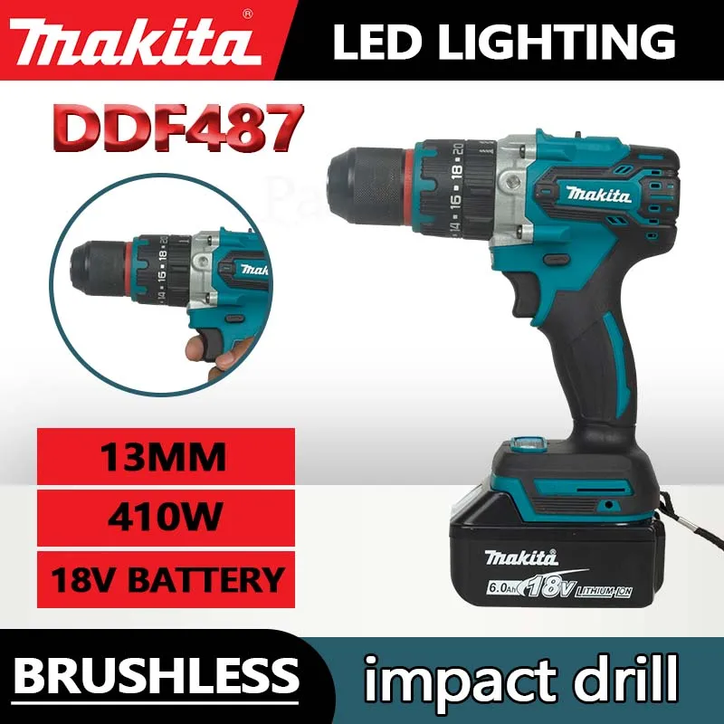 Electric Hammer Drill Makita DDF487 13mm red circle brushless lithium rechargeable impact drill household hand drill high torque electric screwdriver electric hammer drill,electric grinder drill