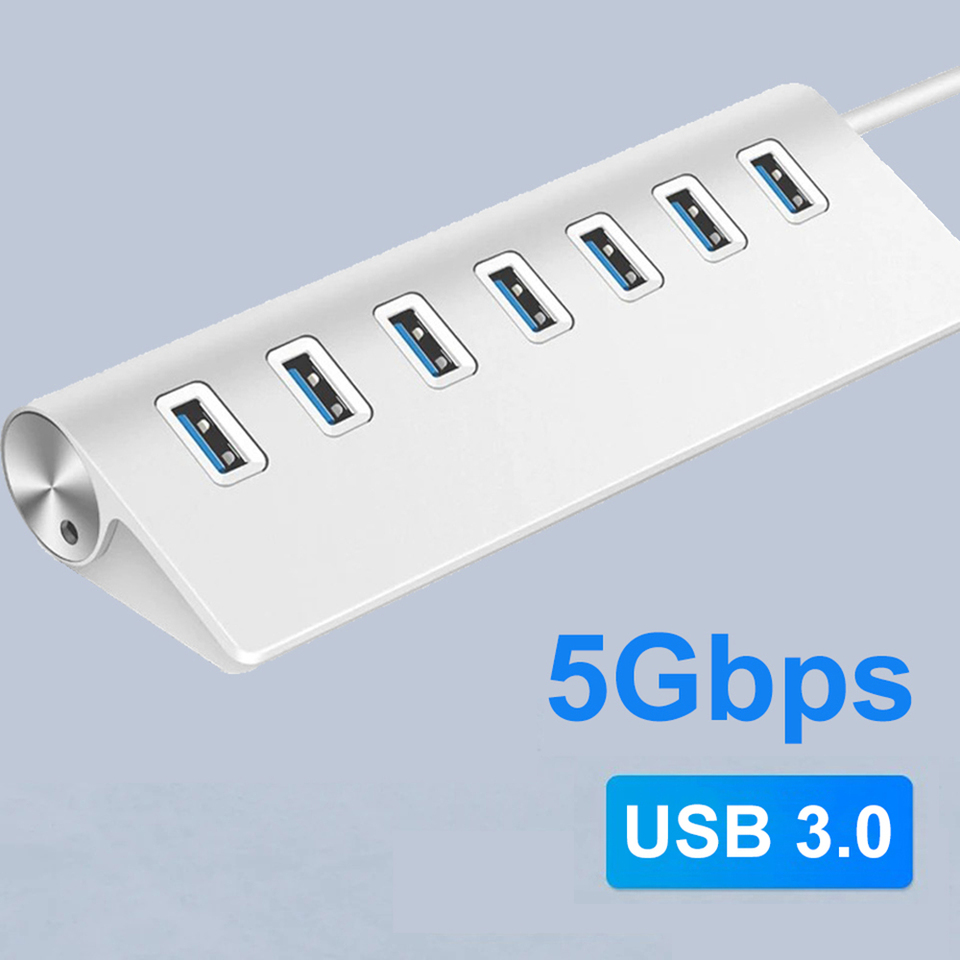 Aluminum Alloy USB 3.0 HUB 7 Ports High Speed Multi Splitter Adapter Up To 5Gbps Docking Station Expander for Laptop Computer PC