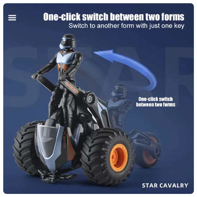 Free Shipping RC Car 2.4G Remote Control Motorcycle Two Forms 360°stunt Rotation Lighting Sound STAR CAVALRY Children's Toy Gift 5