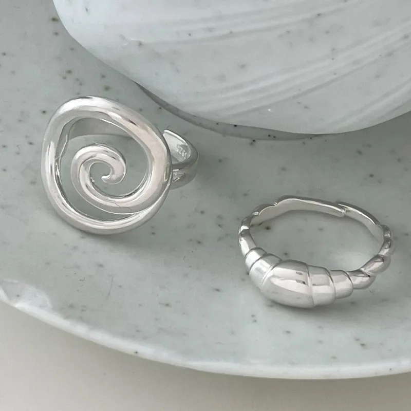 LATS Anelli a spirale placcati in argento per donna Croissant in metallo ramato Anello per dito indice aperto Gioielli di moda Regali per feste - immagine 5