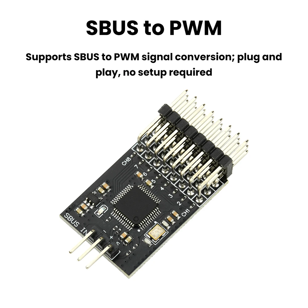 Détail du convertisseur SBUS vers PWM 8 canaux pour simulateur RC avec câble de connexion