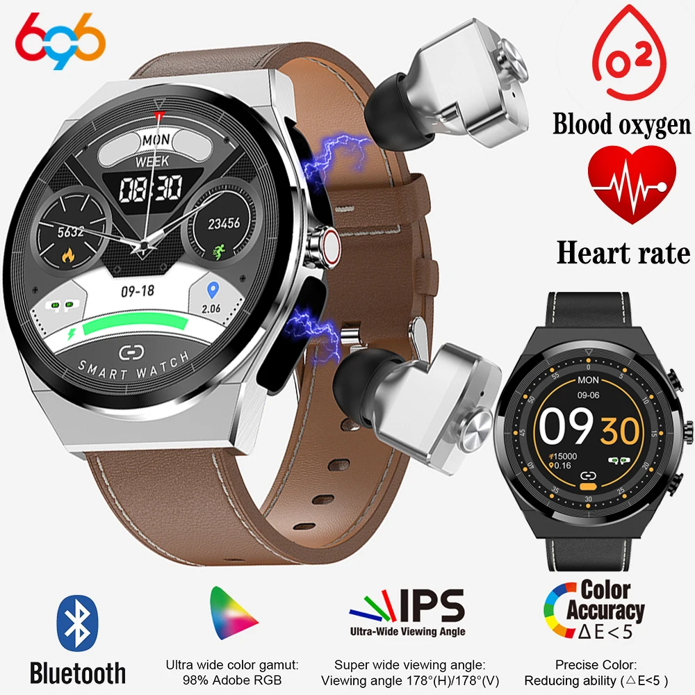 

2 in1 TWS Noise Reduction Earphone Smartwatch Blue Tooth Sports Music Heath Excellent Sound 280 mAh 2 in 1 Smart Watch Men Women