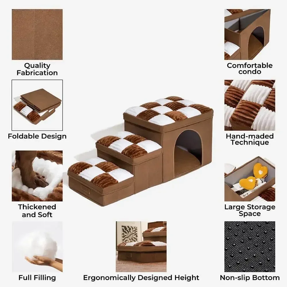 Square Handmade Pet Dog Staircase with Storage Cabinet and Apartment Easy To Fold Removable Dog Accessories
