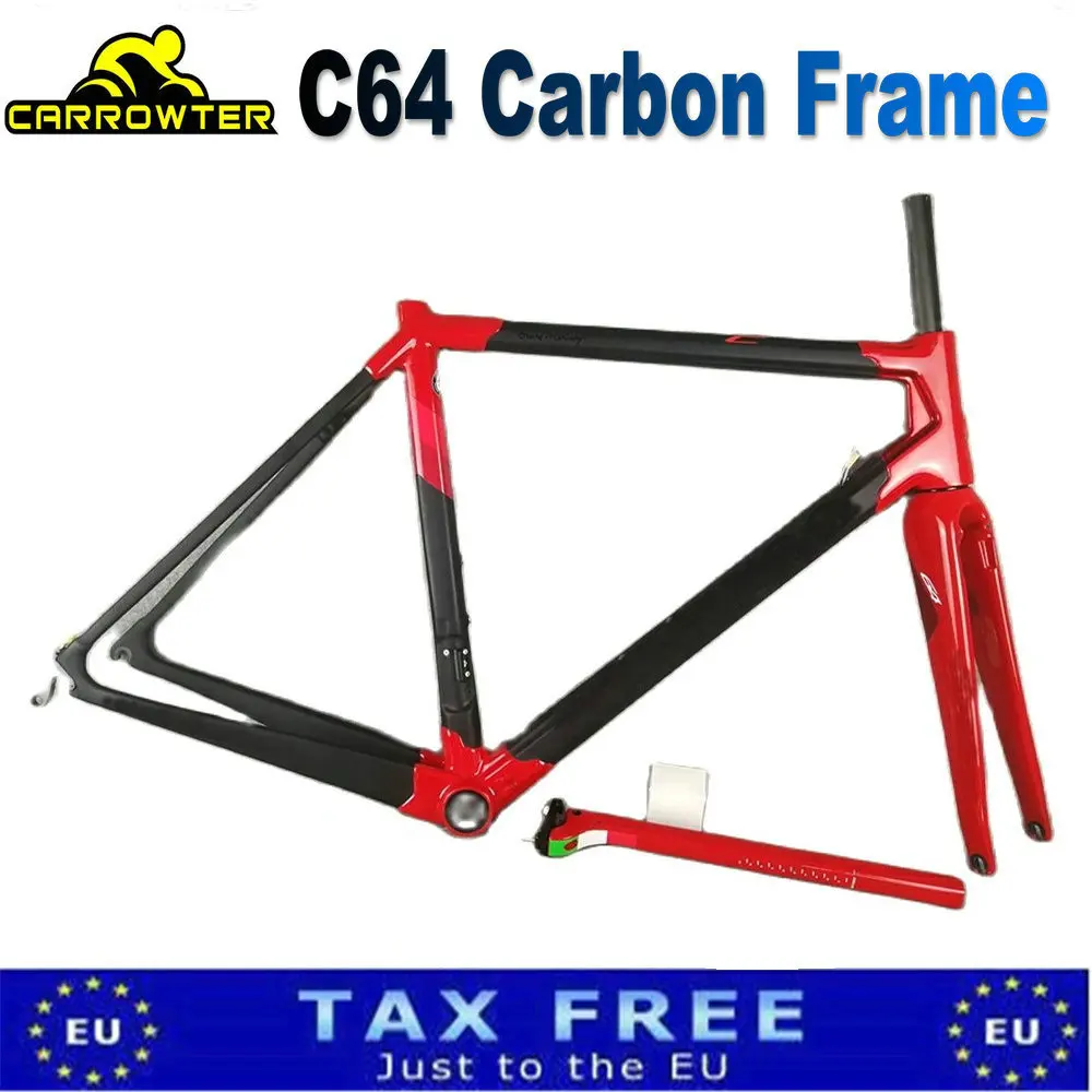 

PJRD Road Bike Carbon Frame, 30 Colors, C64 Glossy Red Mix, Bicycle Frameset