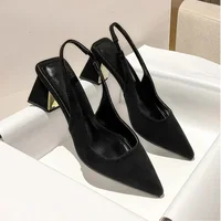 Sharp Pointed High Heels Women's 2025 New Retro Simple Toe Sandals, Comfortable and Fashionable Shallow Mouth Single Shoes 1