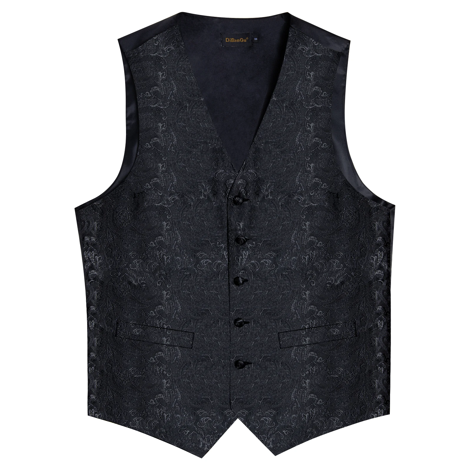 Suit Vest for Men Black Solid Paisley Wedding Prom Groom Jacquard Silk Waistcoat with Necktie for Tuxedo Men Clothing DiBanGu 5