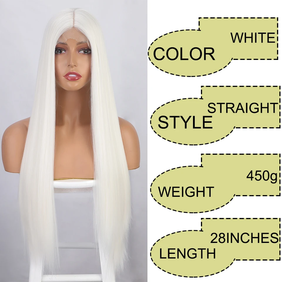 It's a wig Long White Straight Wig Synthetic Middle Part Wigs for Women Heat Resistant with Daily Party Use