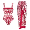 New Retro Printed Swimsuit With Cover Up Women Floral Swimwear 2025 Sexy Swim Suit Bikinis Female Bodysuit Bathingsuit Beachwear