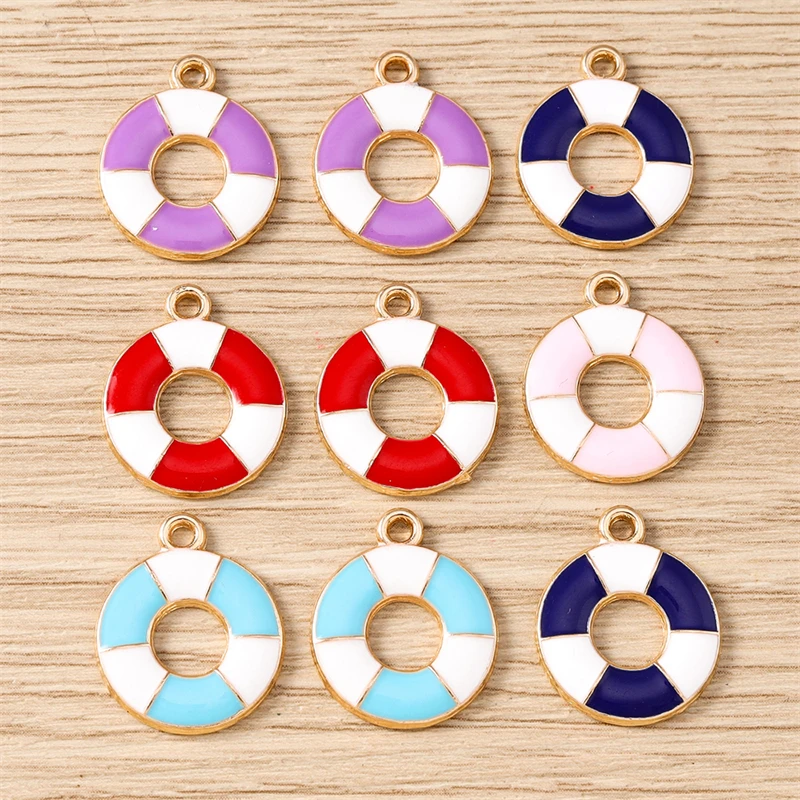 10 Stück 15 x 18 mm niedliche bunte Emaille-Schwimmring-Charms-Anhänger für Schmuckherstellung, Ohrringe, Halsketten, Armbänder, DIY-Bastelbedarf