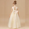 Little/Big Girls Elegant V Backless Big Bowknot Pearls Flower Girl Birthday Party Piano Show Performance Long Dress 3