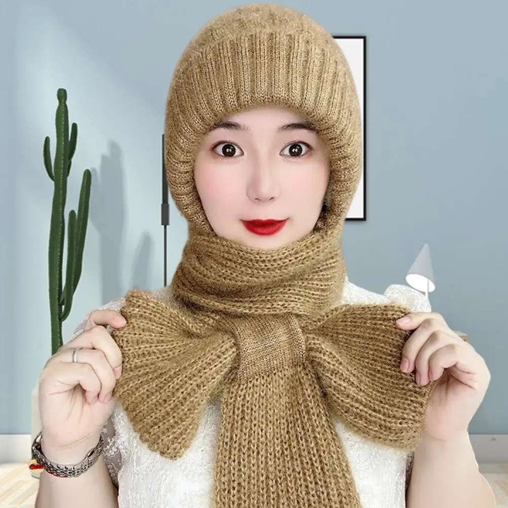 

Женская вязаная шапочка зимняя вязаная Балаклава комбинированная мягкая теплая ветрозащитная головная повязка для женщин головной убор шарф шейный ободок