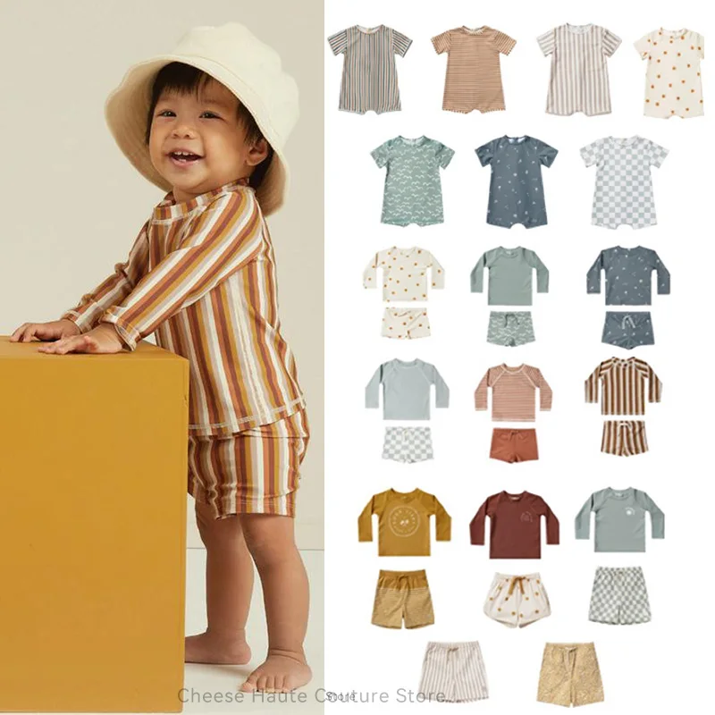RC Baby Boys 1-12Y Summer Kids Simple Floral Striped Swimming Bathing Suits