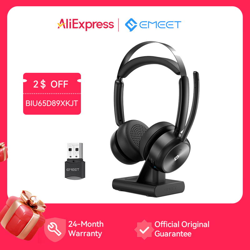Wireless Headset with Microphone EMEET HS80 Bluetooth 5.2 Earphone for Phone/PC Computer Office/Call Center Wireless Headphones