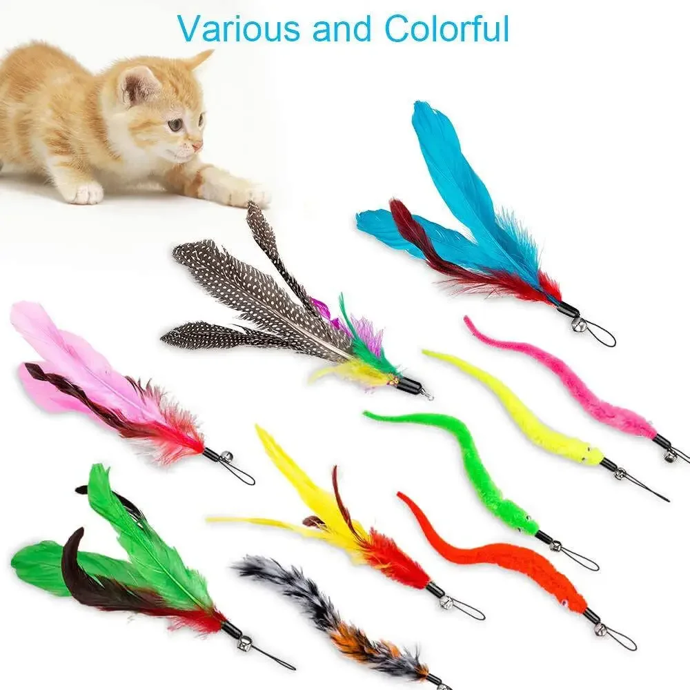 Cat Teaser Toy 12Pcs Replacement Cat Feather Toy Set Cat Teaser Wand Toy for Kitten Interactive Training Playing Stick Supplies