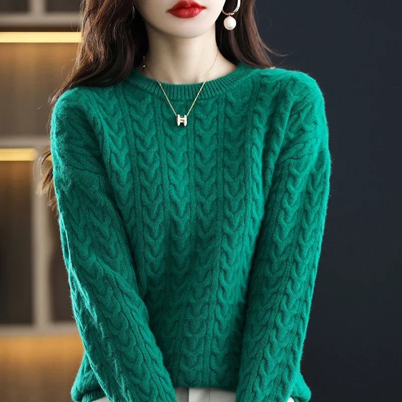 

Cashmere Sweater Women O Neck Knit Pullover Sweater 100% Pure Wool Long Sleeve Sweater Plus Size Loose Sweater Women's Top