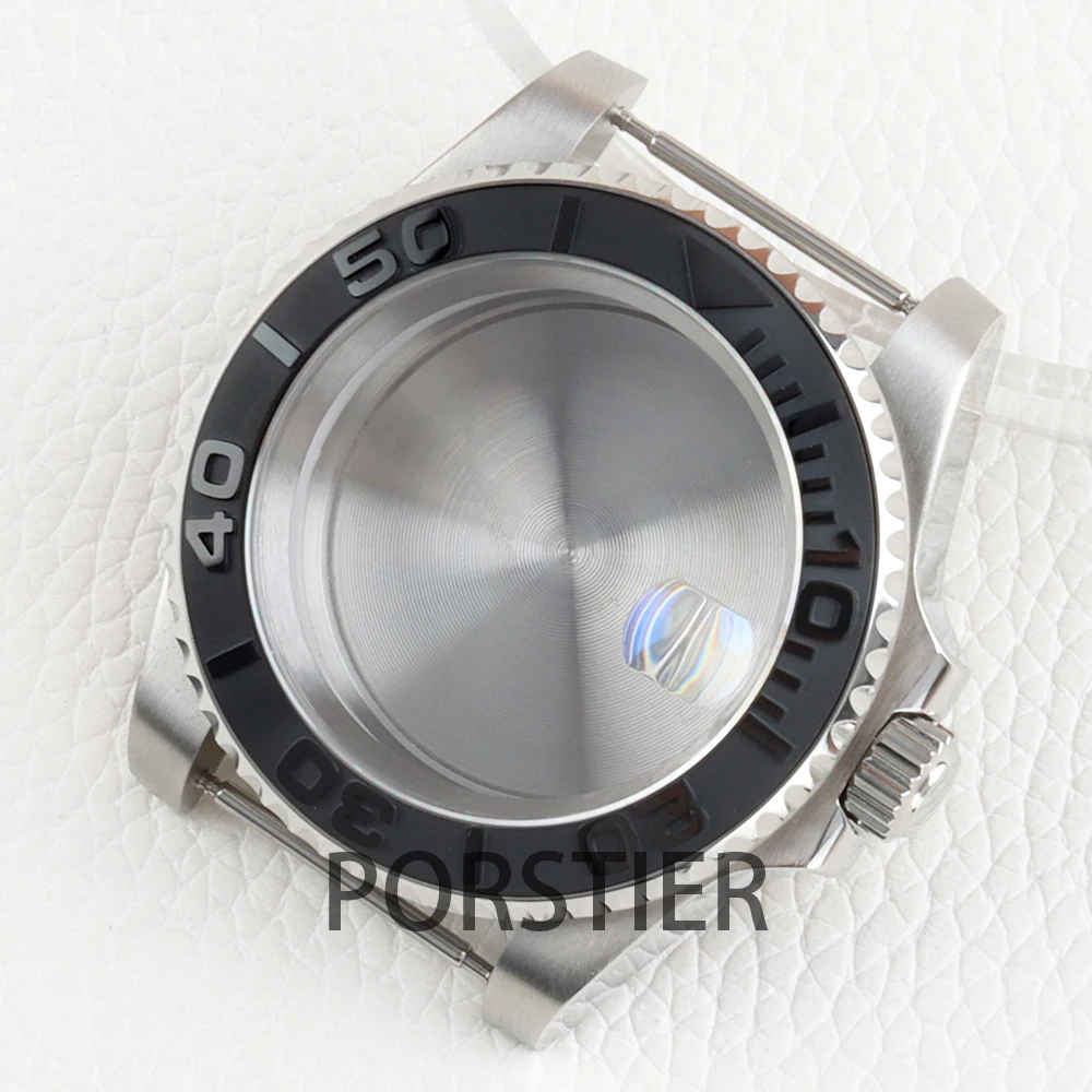 Stainless Steel 40mm Yacht Watch Case with Sapphire Glass & Rubber Strap - 100m Waterproof
