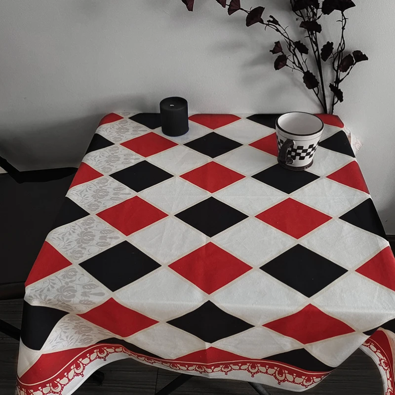 

Tablecloth Short Velvet Polyester Vintage Lace Hanging Cloth PastoralStyle Color Matching Home Background Decoration Waterproof