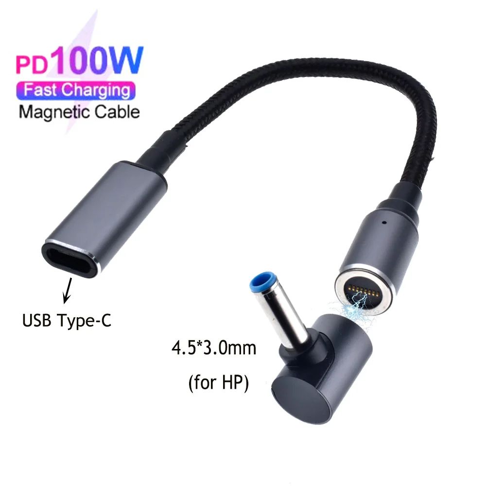Usb c tipo de Cabo Magnético c a 4.5×3.0 mm Plug Converter pd Cabo de Carregamento Rápido para hp Dell Carregador Portátil dc 4.5*3.0 100w