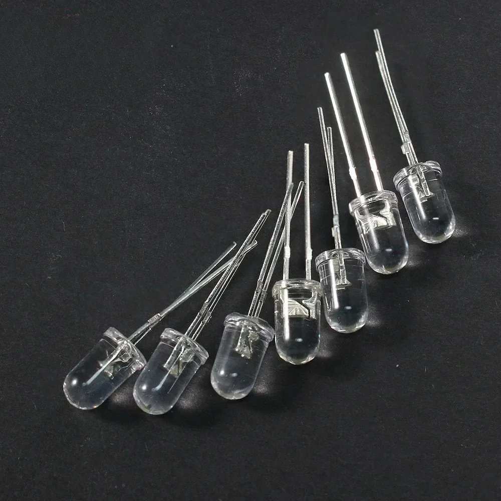 50/100pcs Ultra Bright F5 5MM Transparent LED Diode Kit White Orange Red Yellow Blue Green Light Emitting Diode Assorted Kit