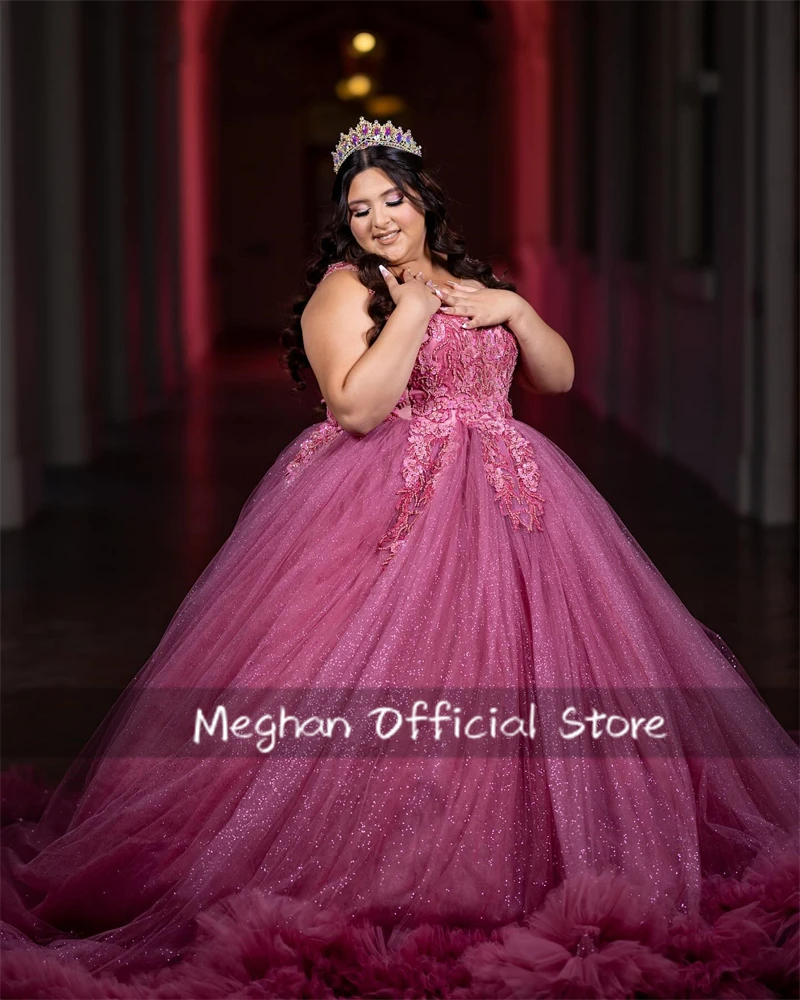Fuchsia O N Quinceanera Dresses Ball Gown Bead Appliques Birthday Luxury Dress Ruffles Graduation Gown Sweet 15 Customized