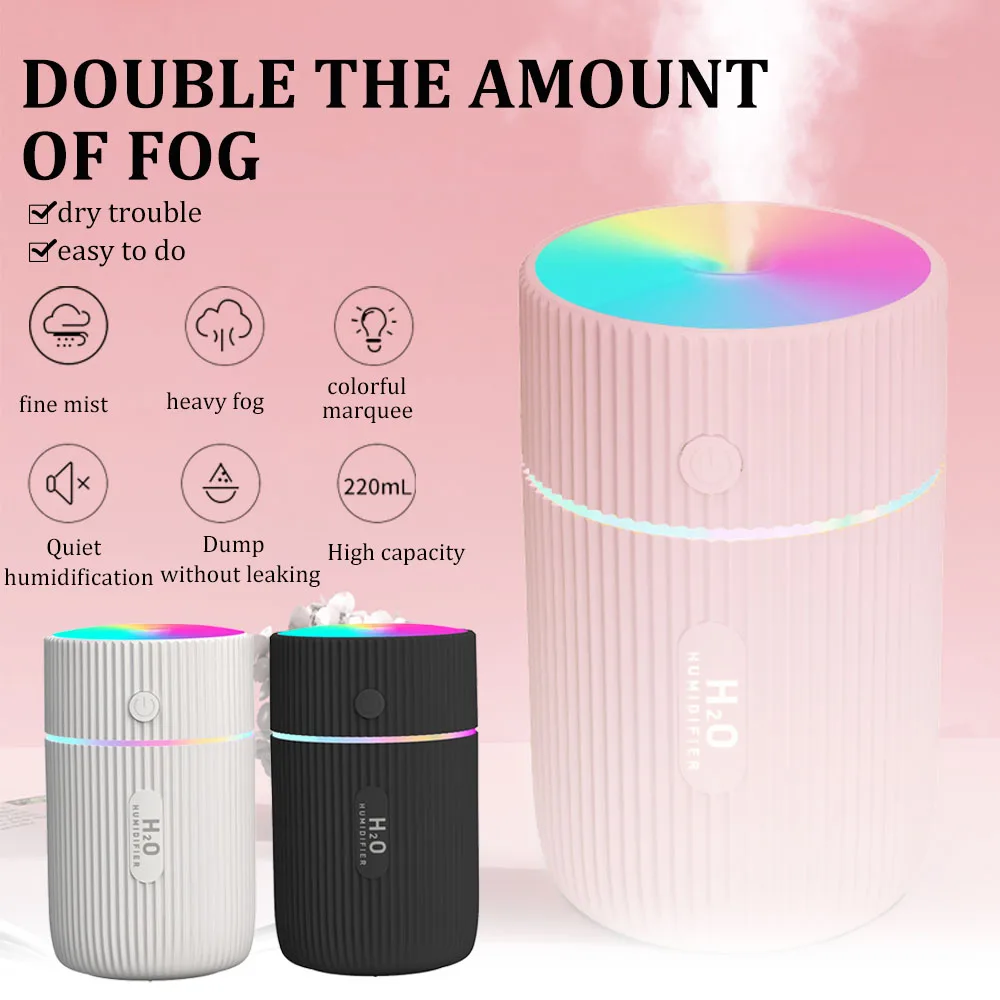 Mini Car Air Humidifier Portable Air Freshener with LED Night Light 2 Modes USB Power Oil Diffuser for Car Interior Accessories
