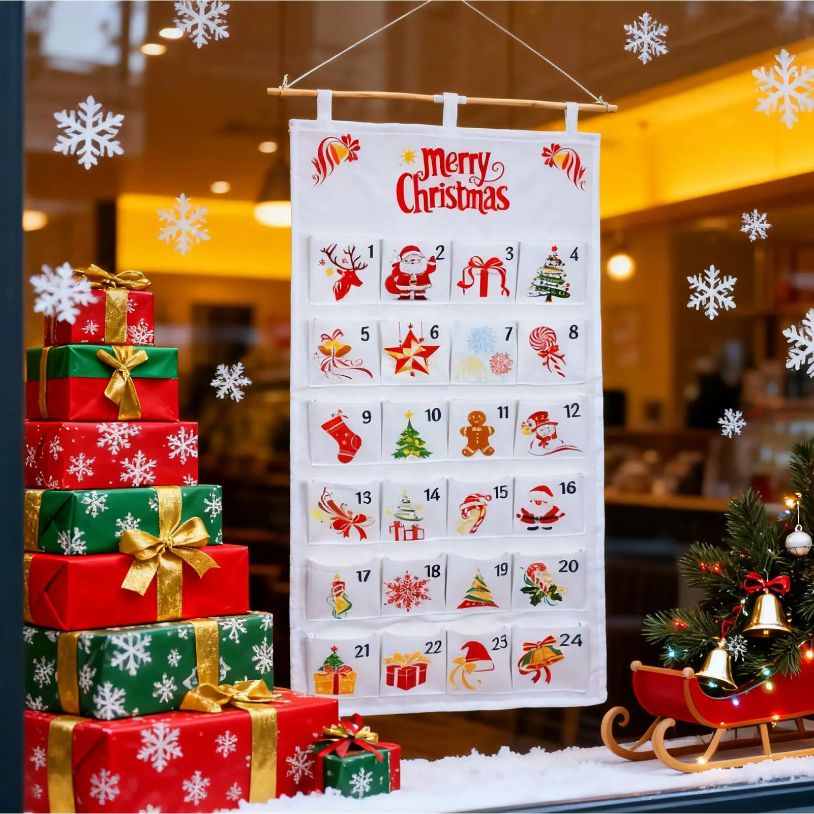 Advent Pocket Calendar 2025 24-Day Fillable Wall Decor Hangable Fabric Calendar with Pockets for Classroom Kindergarten Bedroom