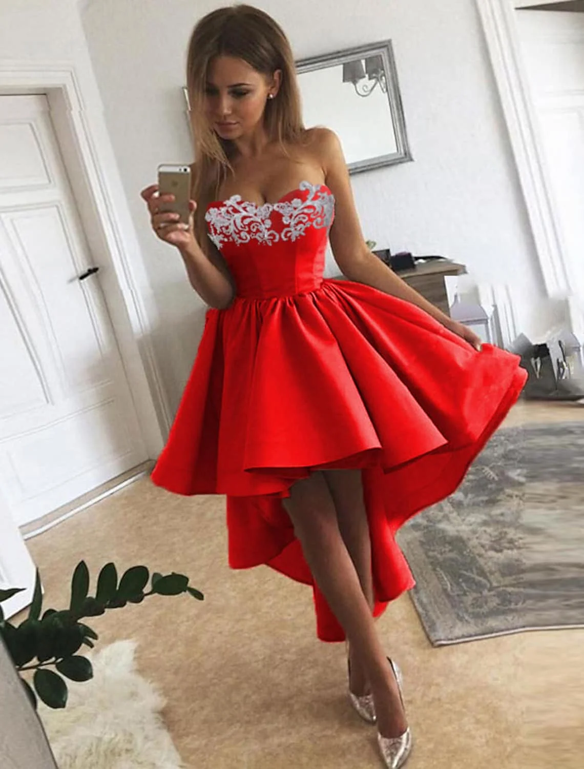 Vestidos De Fiesta De cóctel cortos De color rojo rubí, vestido De fiesta  De satén Alto y Bajo con escote Corazón, 2023| | - AliExpress