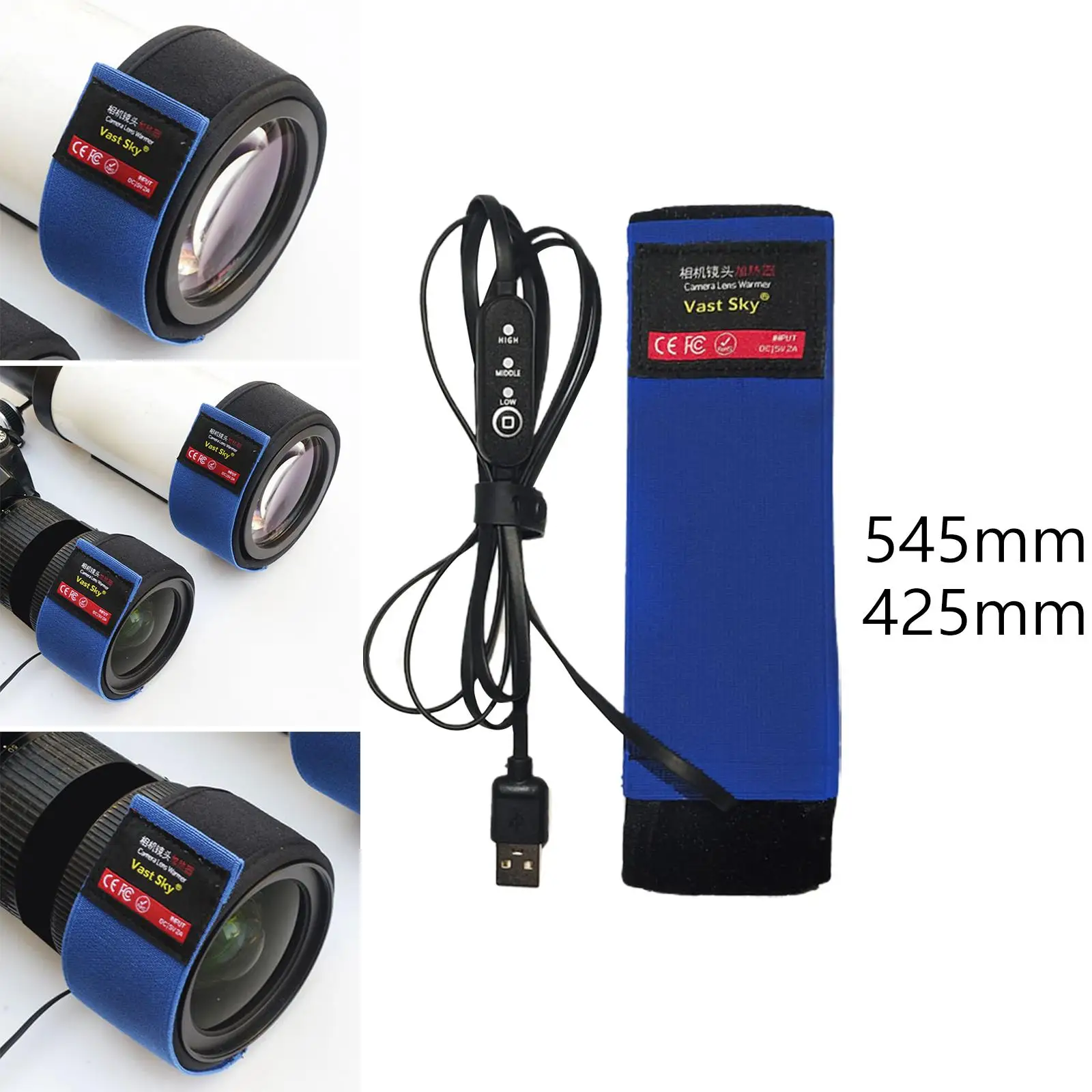 Lens Heater for Telescope Camera Adjustable USB Condensation Prevention Lens Dew