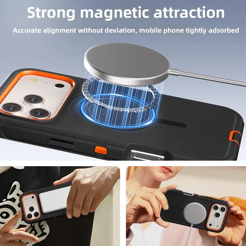 Enhanced Armor Magnetic Phone Case - Rugged Shockproof Design with Clip Cover