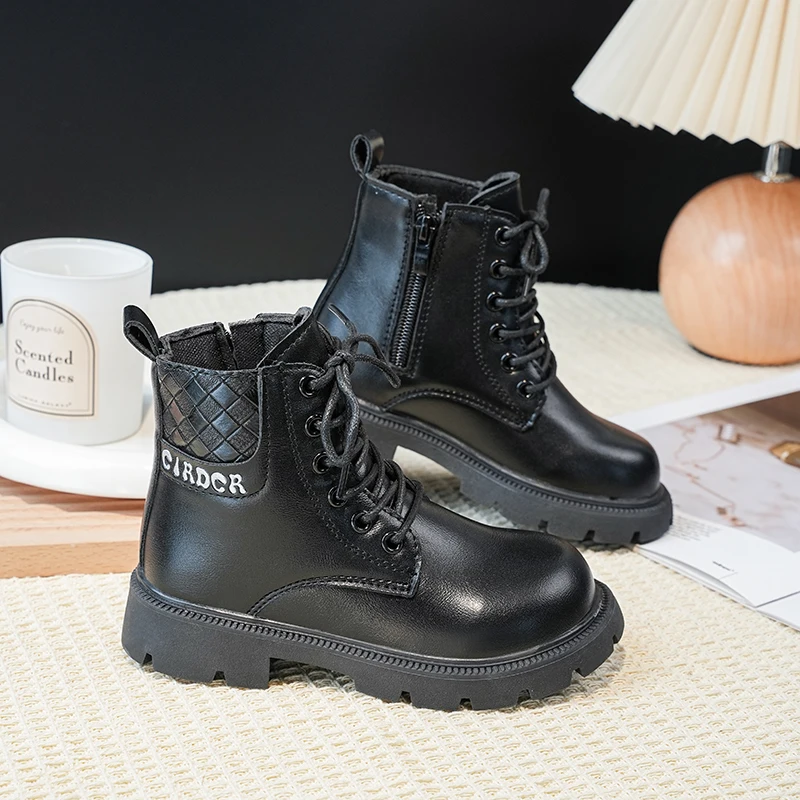 Baby Girls Autumn/Winter Fashionable Round Toe Soft Thick Sole Elegant and Cute Kids Mid-calf Boots Retro Zipper Short Boots