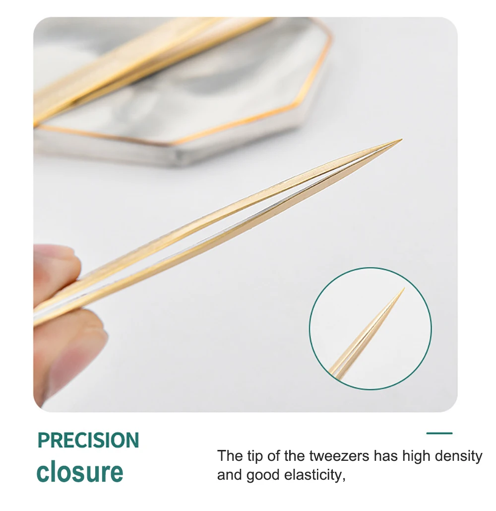 Eyelash Tweezers Professional Golden Stainless Steel High Precision Tweezer for Volume Fans Lashes Extensions Makeup Tools 5