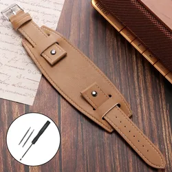 Vintage Cowhide Leather Wristband with Matte Base Tray - 22mm (Light Brown)