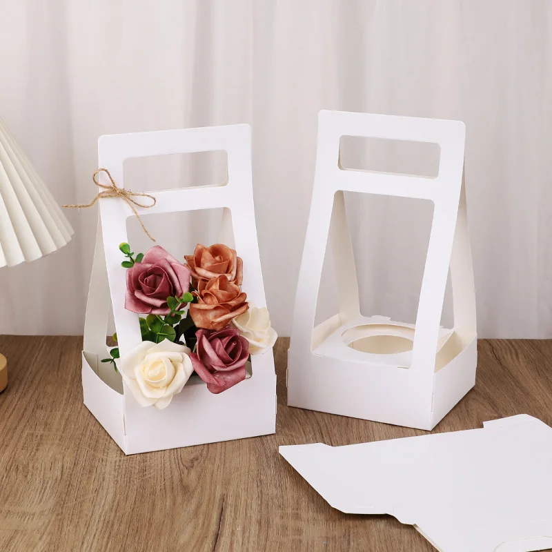 3/5Pcs Handheld Flower Box Kraft Paper Rose Flower Bouquet Basket Wedding Birthday Party Gift Wrap Packaging Box Home Decoration