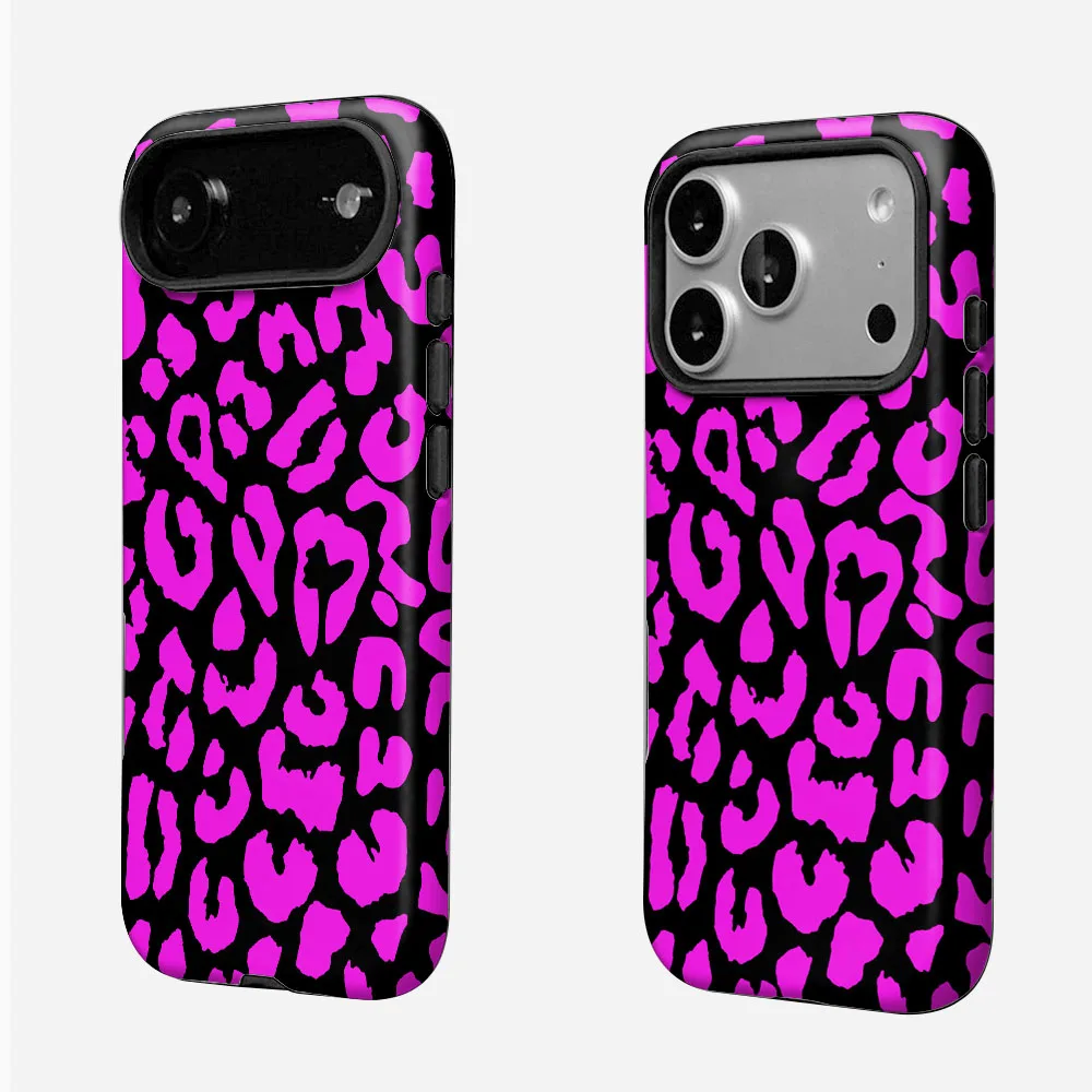 Rose Leopard Print Magnetic Phone Case with 2-in-1 Film Shell and Bumper Cover