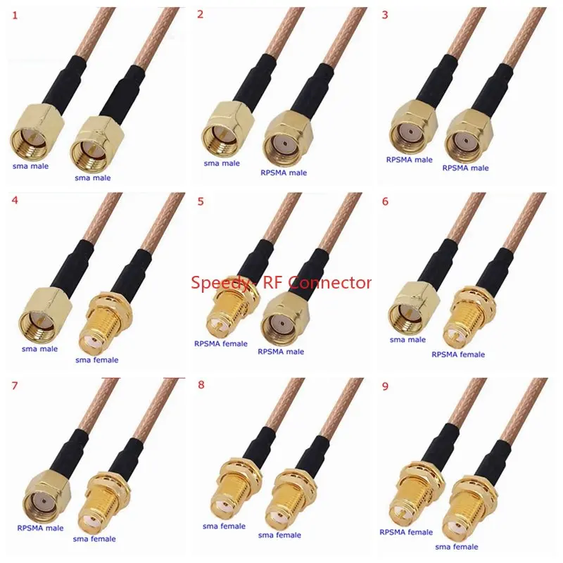 Sma para Sma Macho Fêmea Conjunto Kit Conector Rpsma Fêmea Macho para Sma Crimp para Trança Jumper Cabo de Extensão Rg316 Baixa Perda Rg316