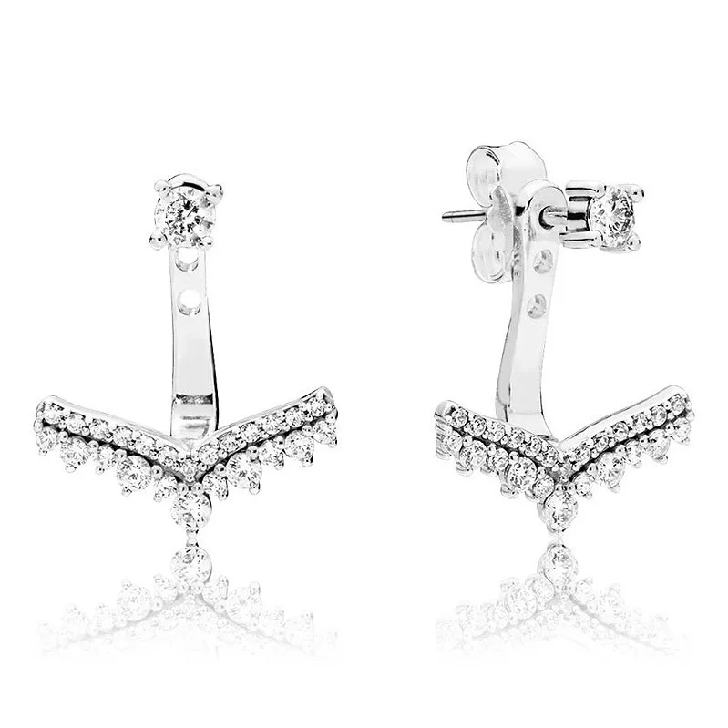 

Authentic 925 Sterling Silver Sparkling Princess Wish With Crystal Stud Earrings For Women Wedding Gift Fashion Jewelry