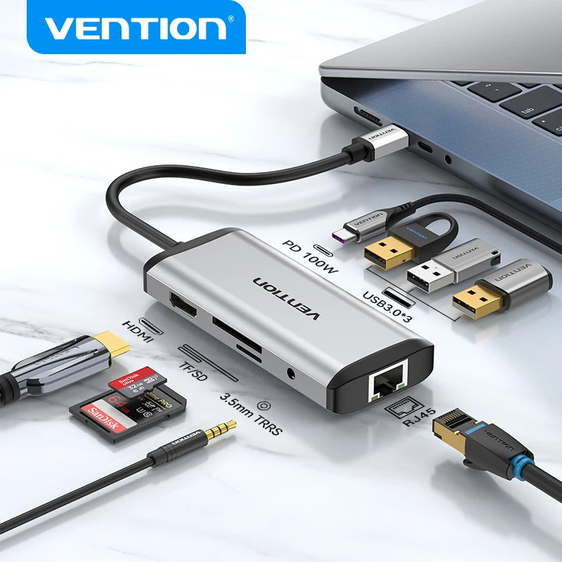 Vention Usb C Hub Tipo C A Usb 3.0 Dock Station Usb C Hdmi Rj45 4K Per Macbook Pro Air Accessori Tipo C 3.1 Splitter Hub Usb