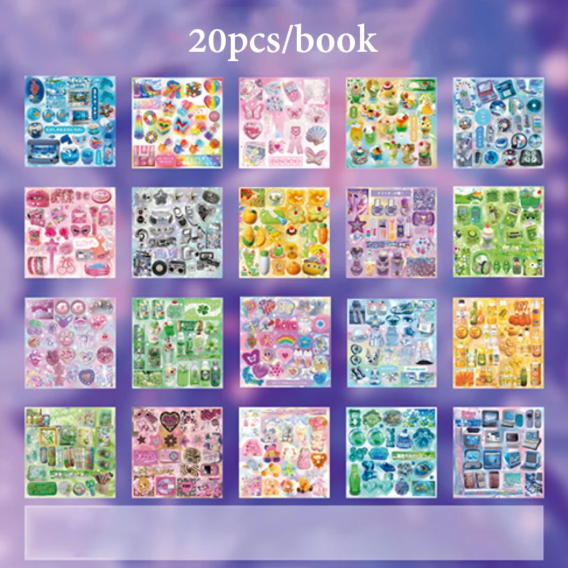Mr.Paper 20 Sheets/Book Y2K Retro Glitter Sticker Book, Aesthetic Y2K Themed Stickers for Journal Scrapbooking DIY Decor