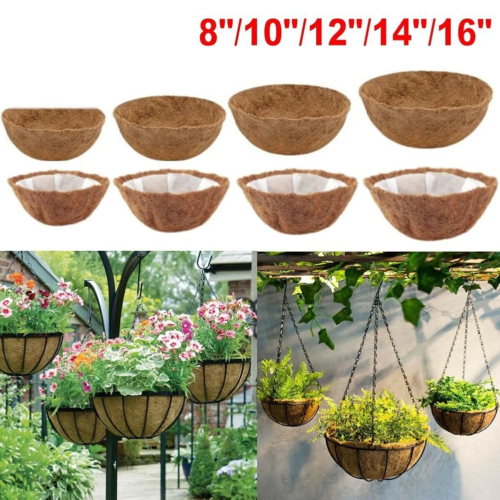 1PCS Round Hanging Basket Coco Liner Coconut Fiber Replacement Flower Basket For Home Gardening, Balcony Gardens, Wedding Decor