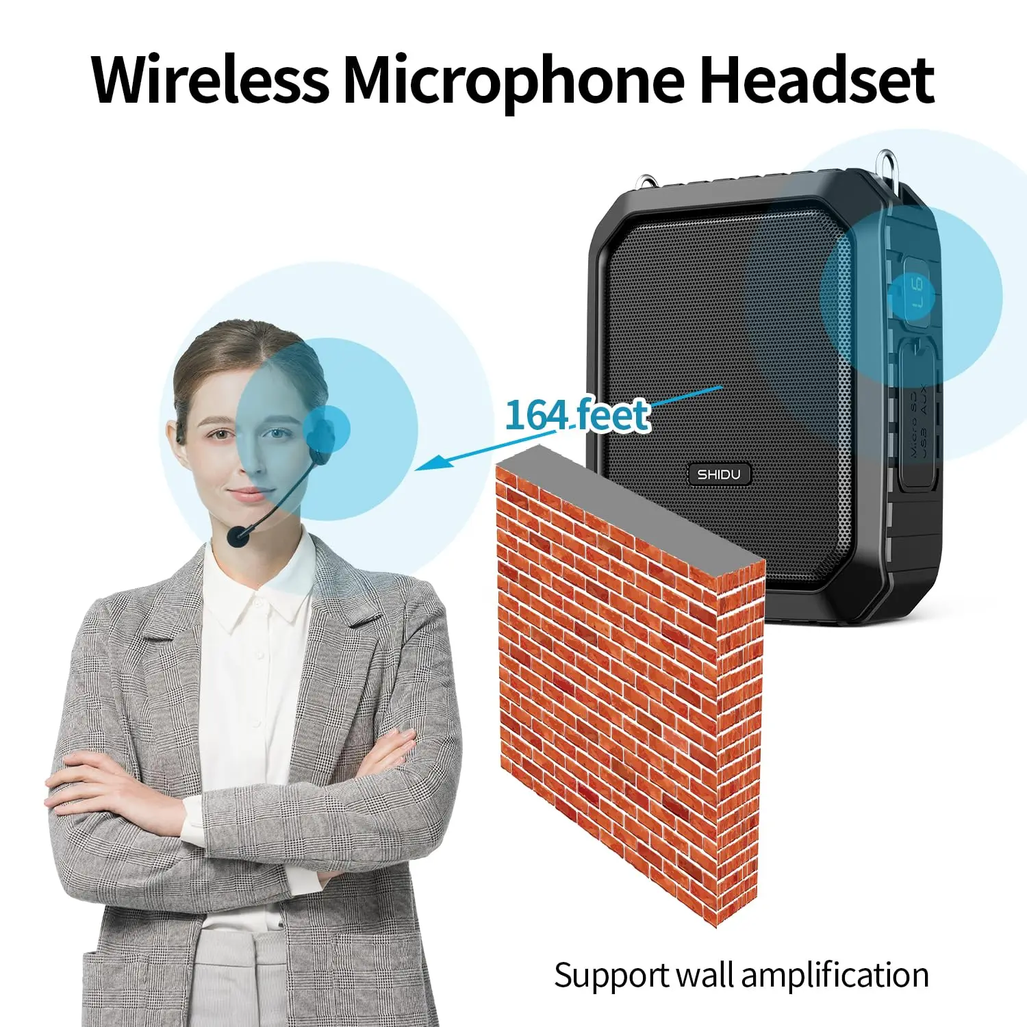 SHIDU 教師用音声アンプ ワイヤレスマイクヘッドセット付き IPX5