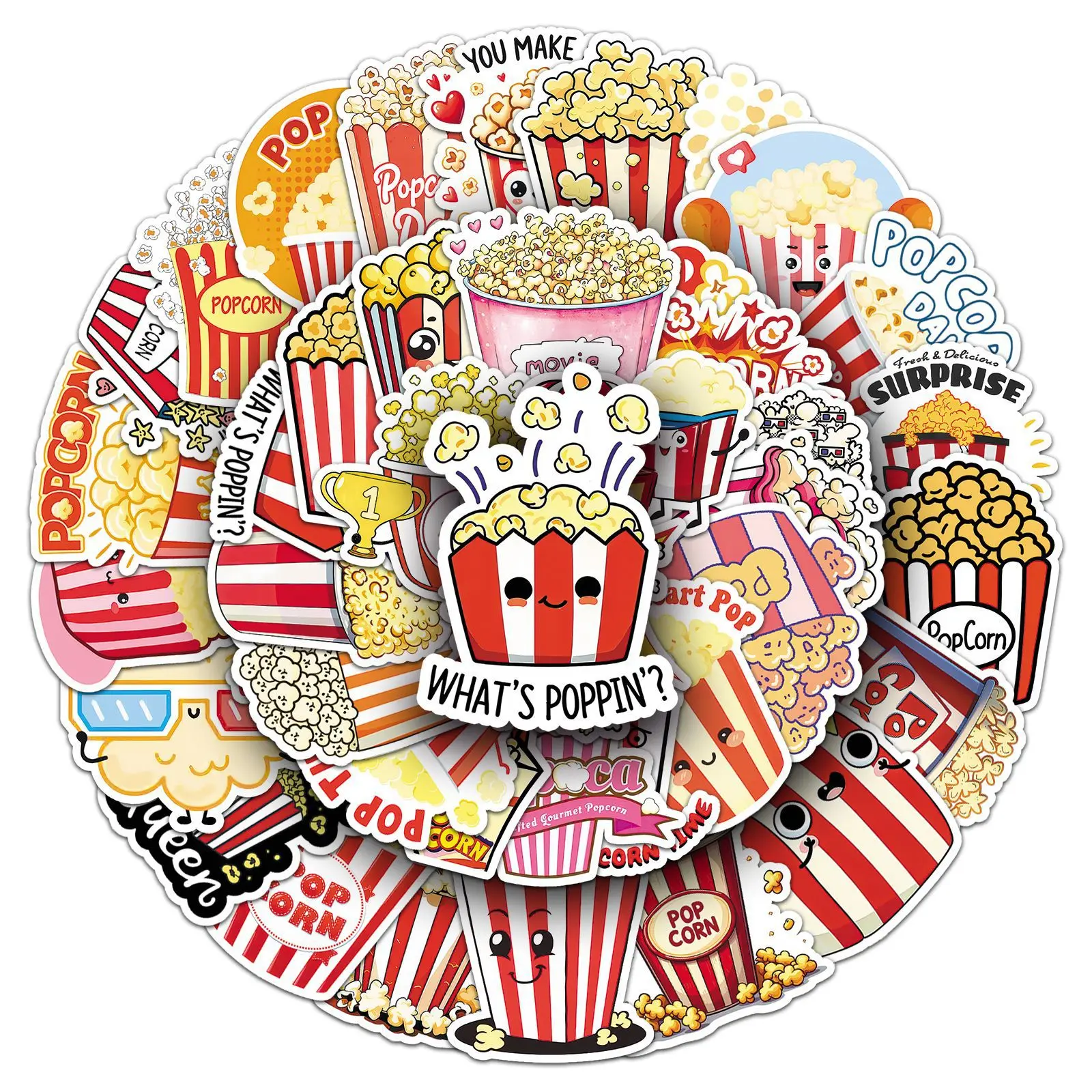 Cartoon Cute Popcorn and Dessert Graffiti Sticker Collection - Fun DIY Decals for Phone, Luggage, Guitar, and Car