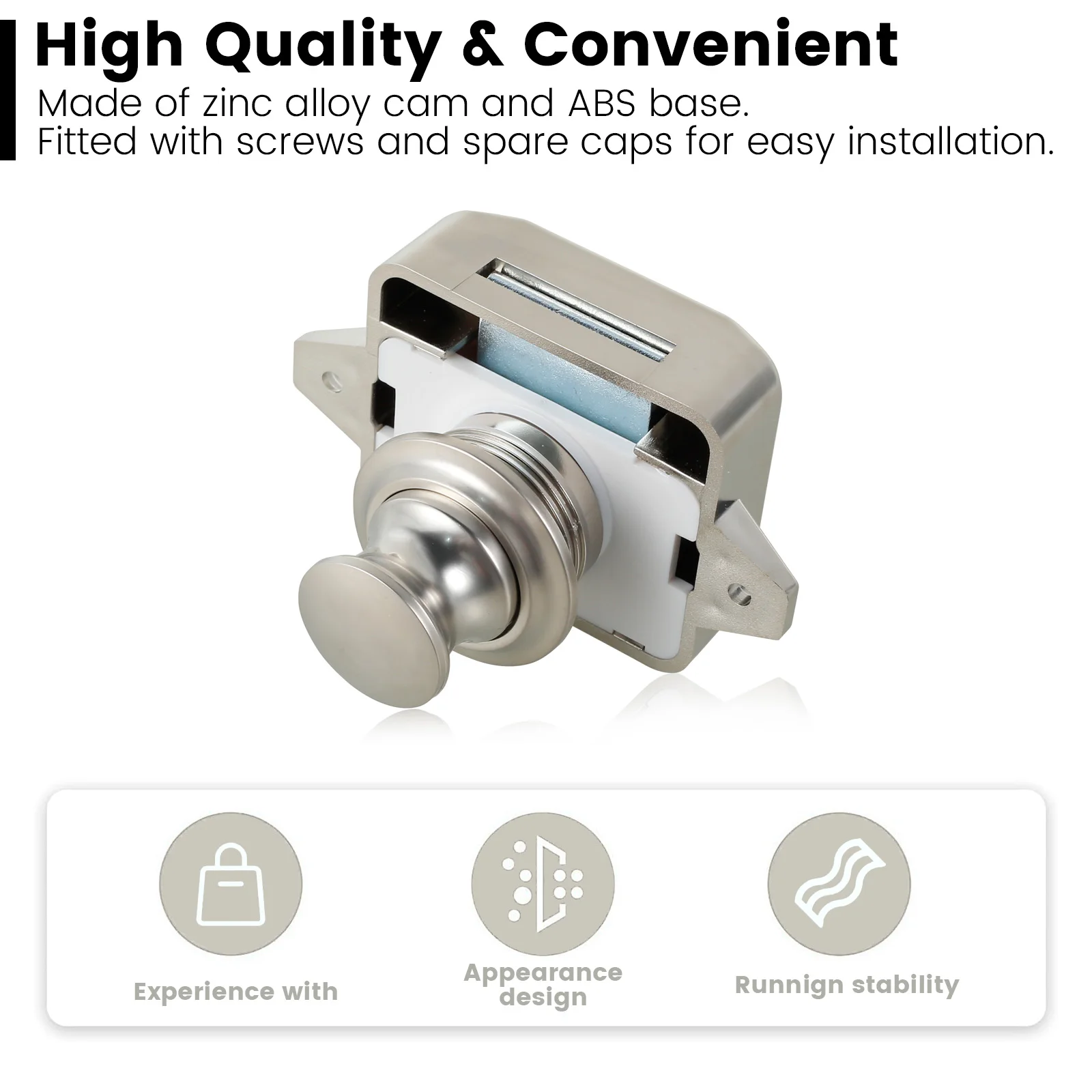 Zinc Alloy Push Button Latch for RV Caravan Boat Cabinet Doors