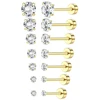 1 or 6pcs 18K Gold Plated Surgical Stainless Steel Earrings for Women Men Girls 3-8mm 5A Cubic Zirconia Stud Cartilage Earrings