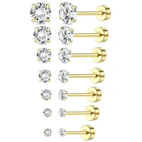 1 or 6pcs 18K Gold Plated Surgical Stainless Steel Earrings for Women Men Girls 3-8mm 5A Cubic Zirconia Stud Cartilage Earrings
