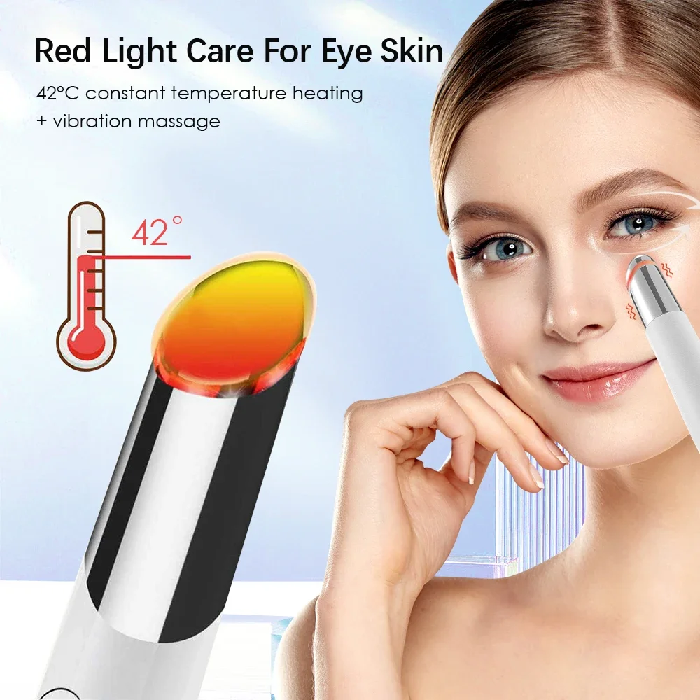 Eye Massage Pen Mini Facial Vibrating Massager Eliminate Eye Bags Puffiness Dark Circles Heated Portable Facial Eye Beauty Meter