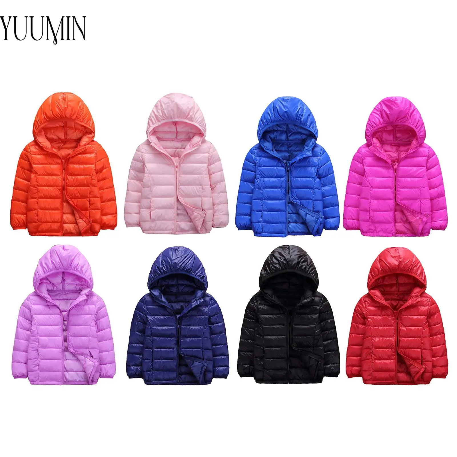 Children's cotton jacket new winter style plush thickened lightweight down jacket solid color hooded for boys and girls